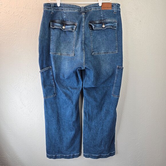 Judy Blue Wide Leg Cargo Jeans Plus Size 22W Relaxed Loose Fit Stretch Denim - Picture 5 of 12